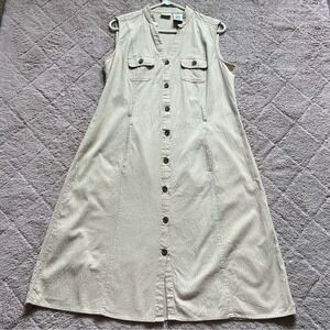 Vintage White Stag‎ Stretch Button Down Sleeveless Midi Dress Women's Size M